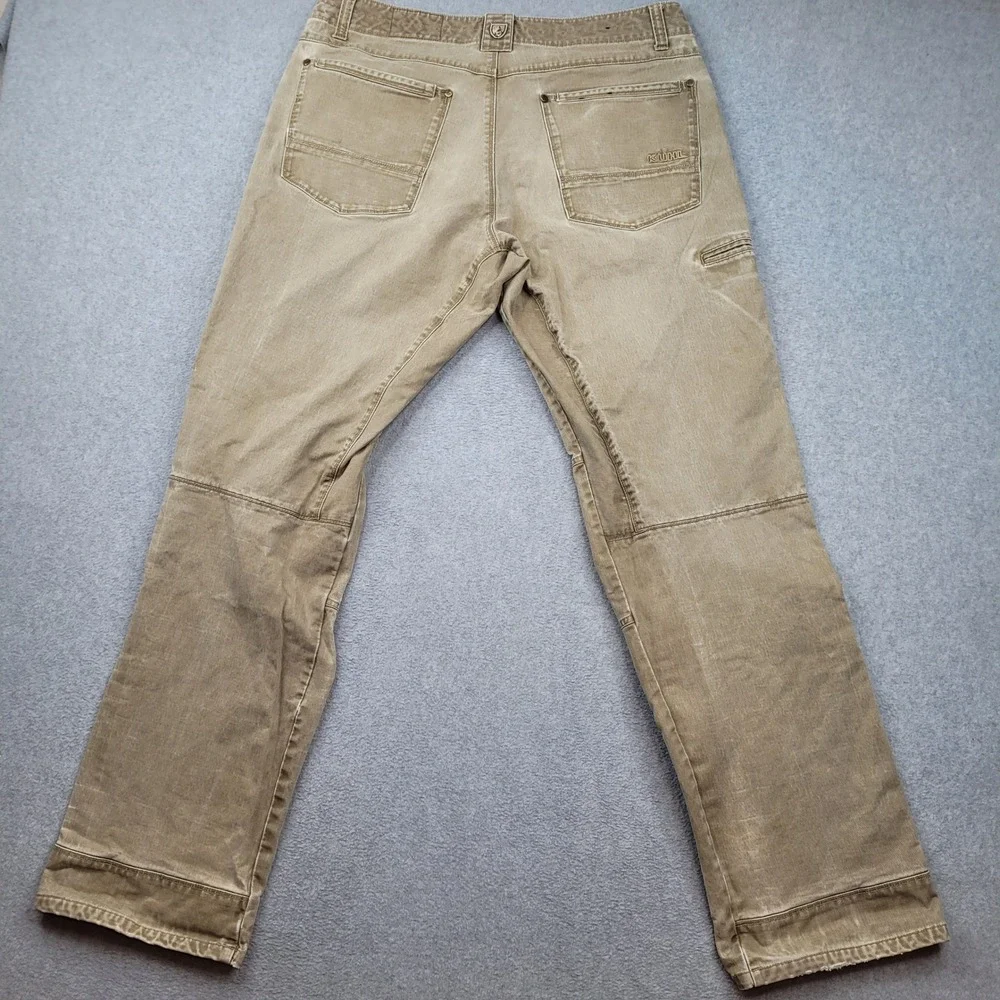 Kuhl Rydr Pants Mens 36x34 Khaki Brown Vintage Patina Dye Articulated Knees